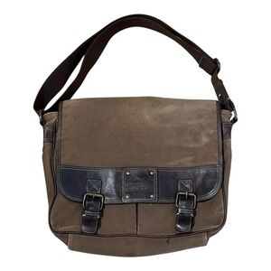 Fossil 54 Canvas Messenger Bag Mid Size Leather Straps Buckle Snap Brown